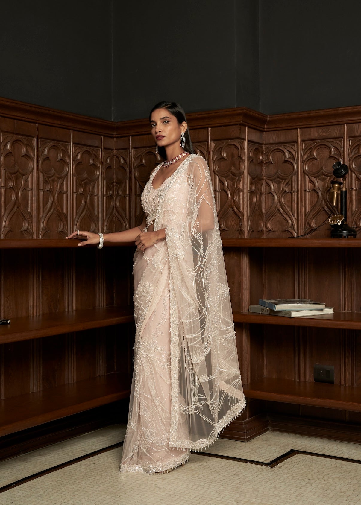 PINK NET SAREE