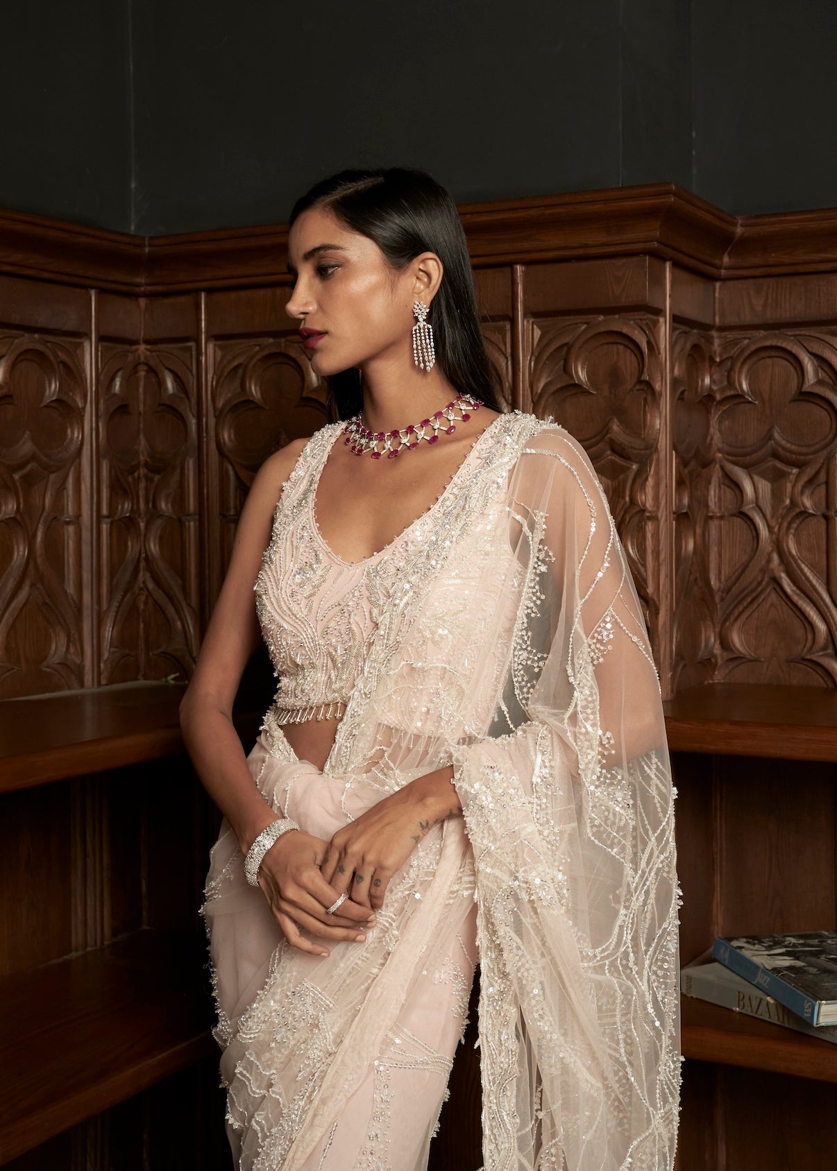 PINK NET SAREE
