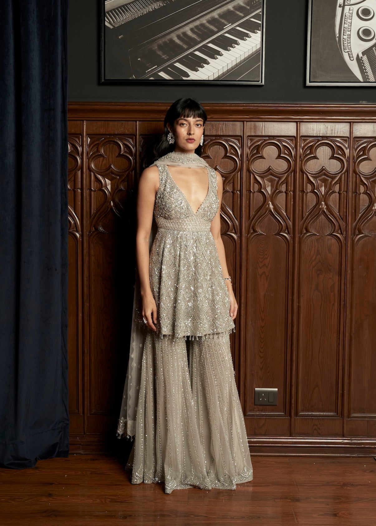 GREY PEPLUM SHARARA SET