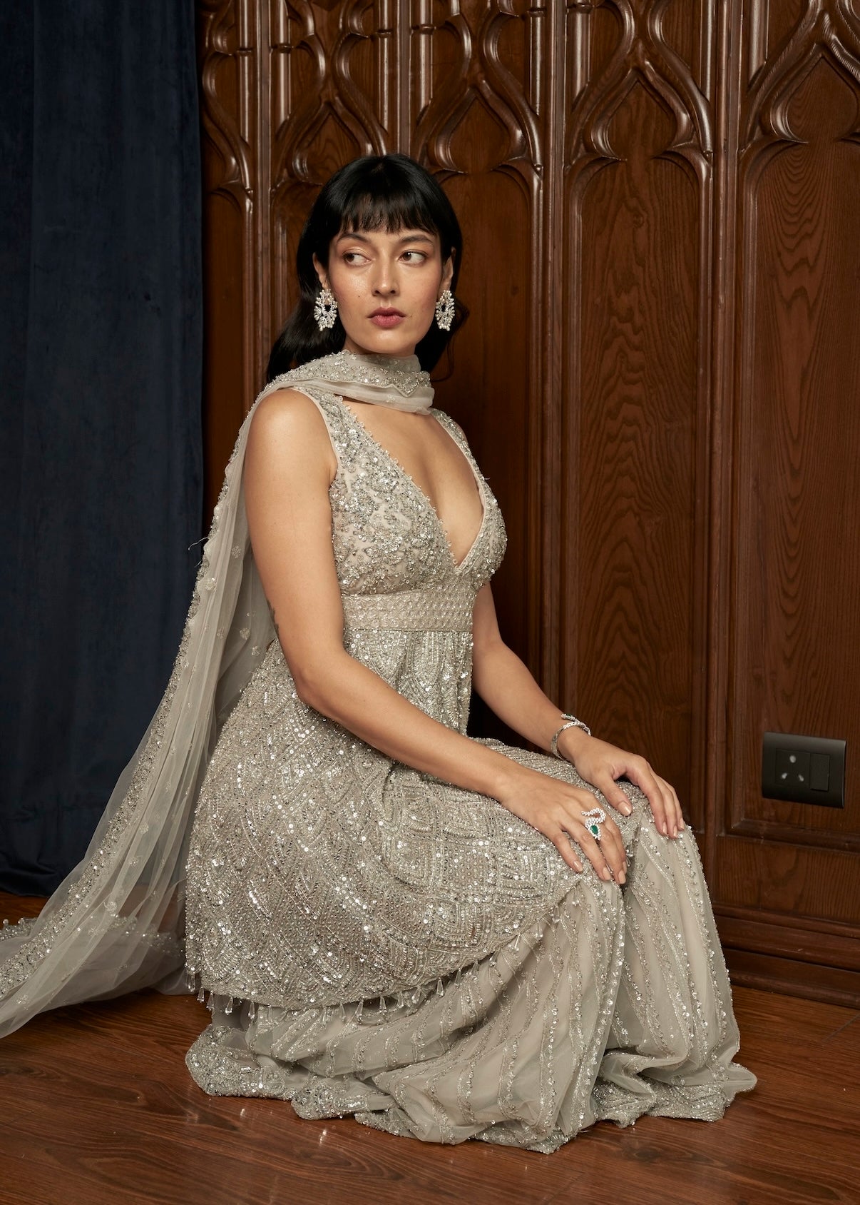 GREY PEPLUM SHARARA SET