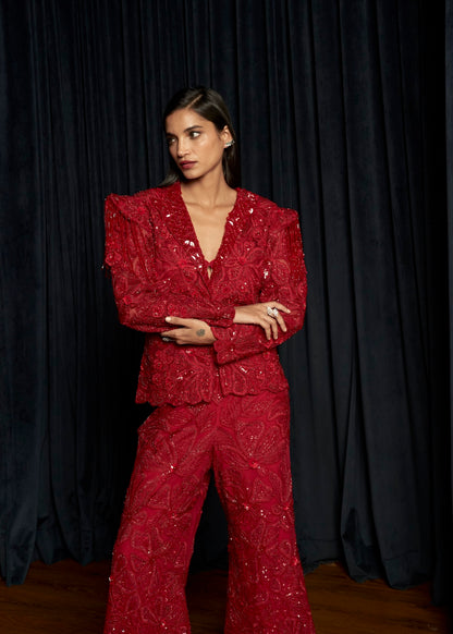 RED JACKET-PANT SET