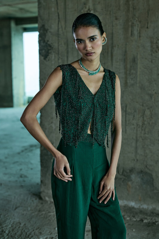 EMERALD CRYSTAL JACKET WITH PANTS SET