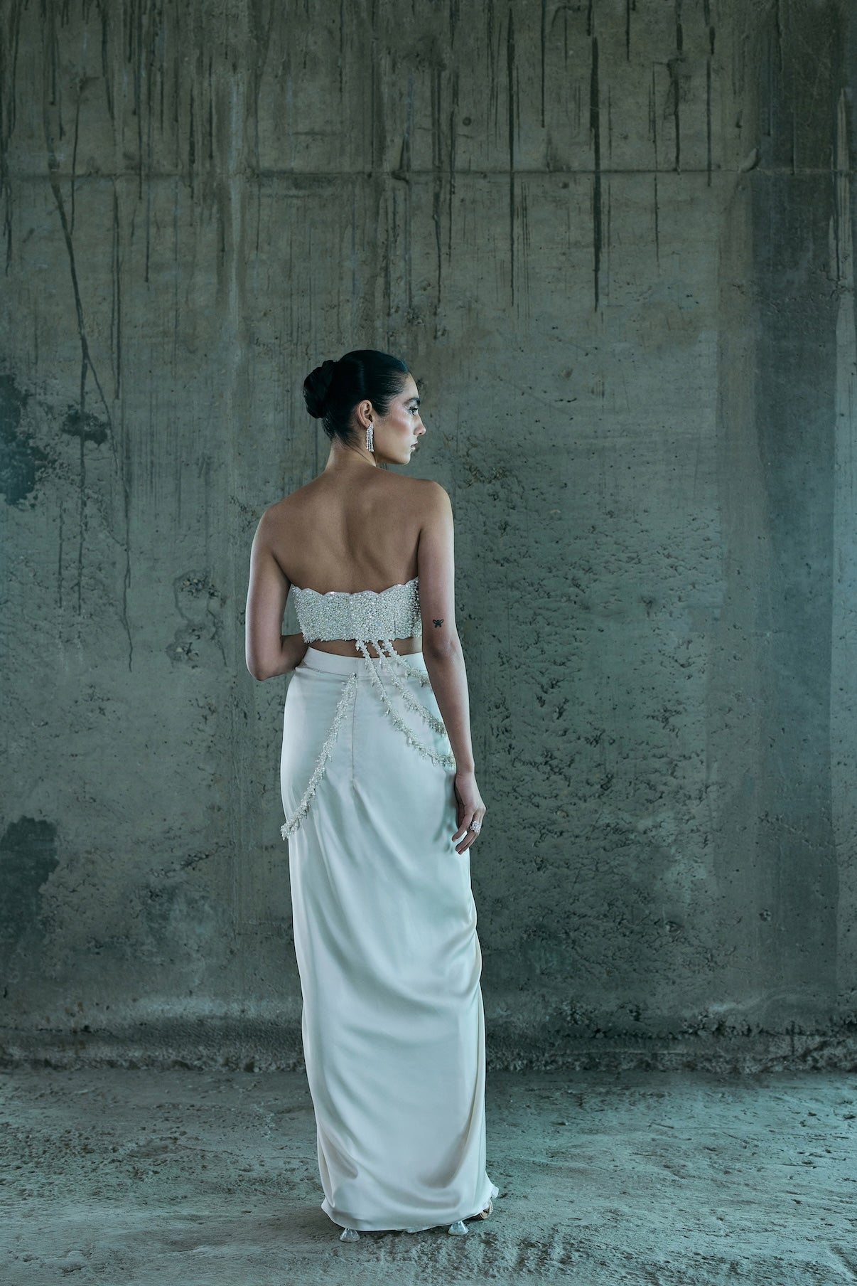 IVORY PEARL CORSET PAIRED WITH CAPE AND SKIRT