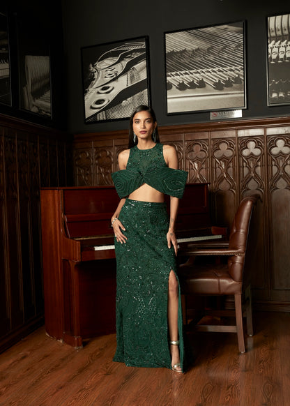 EMERALD INDOWESTERN TOP-SKIRT SET