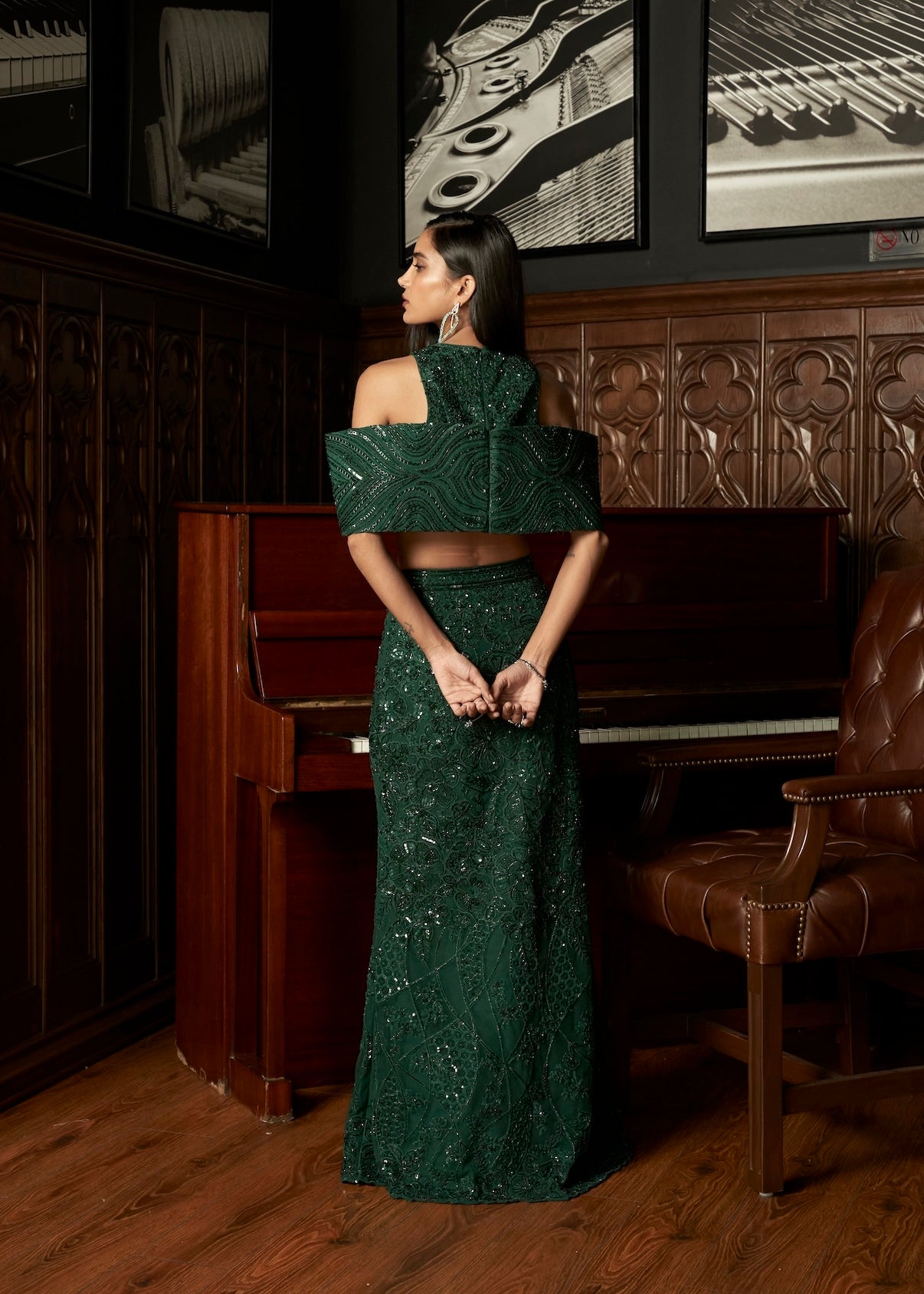 EMERALD INDOWESTERN TOP-SKIRT SET