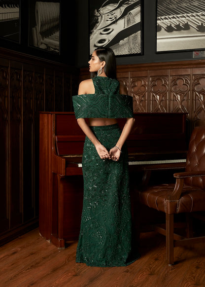 EMERALD INDOWESTERN TOP-SKIRT SET