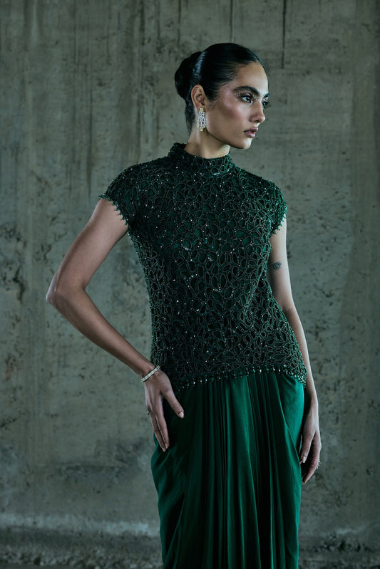 EMERALD CUTWORK TOP WITH SKIRT SET