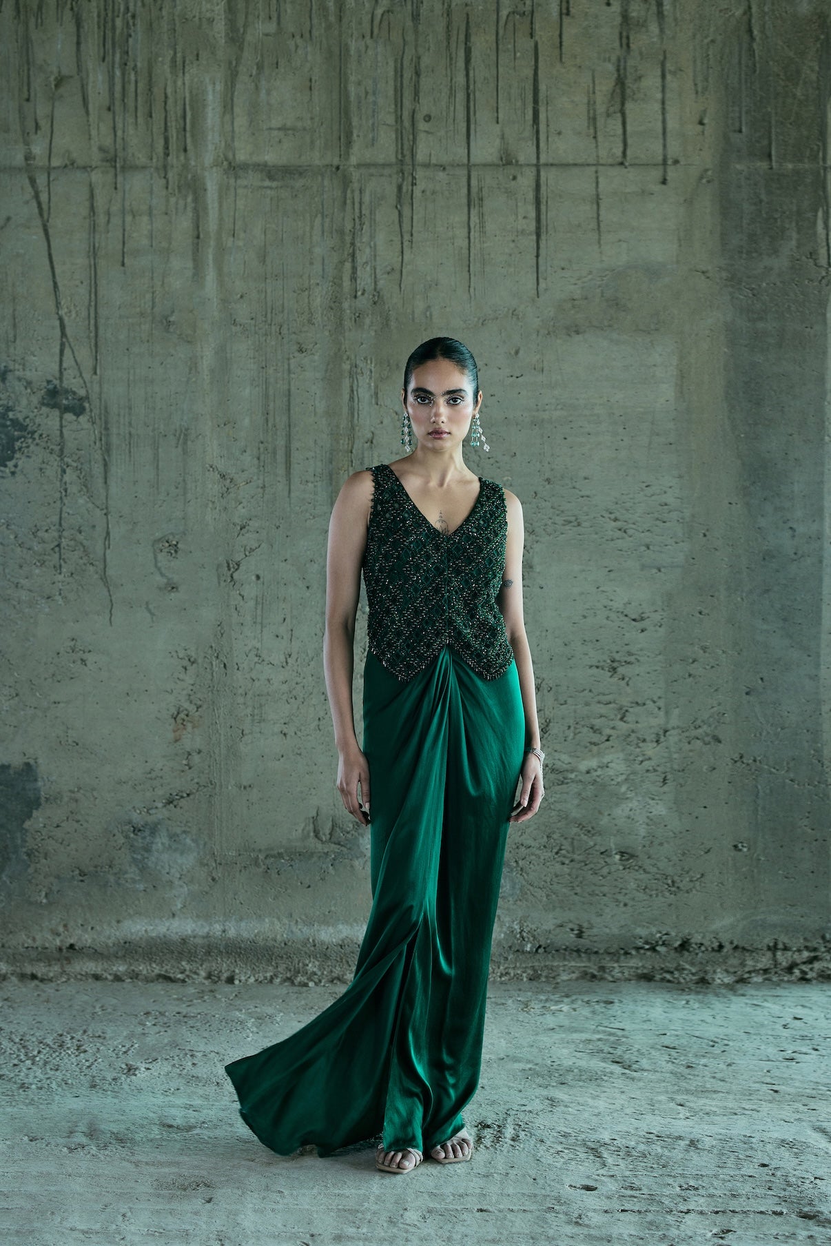 EMERALD CRYSTAL JACKET WITH SKIRT SET