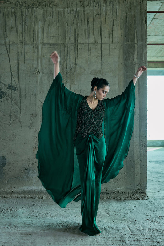 EMERALD CRYSTAL JACKET SET PAIRED WITH A CAPE