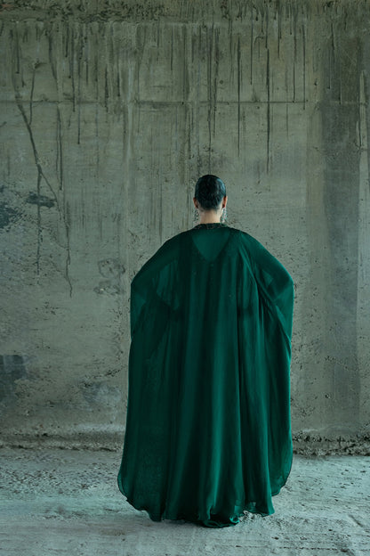 EMERALD CRYSTAL JACKET SET PAIRED WITH A CAPE