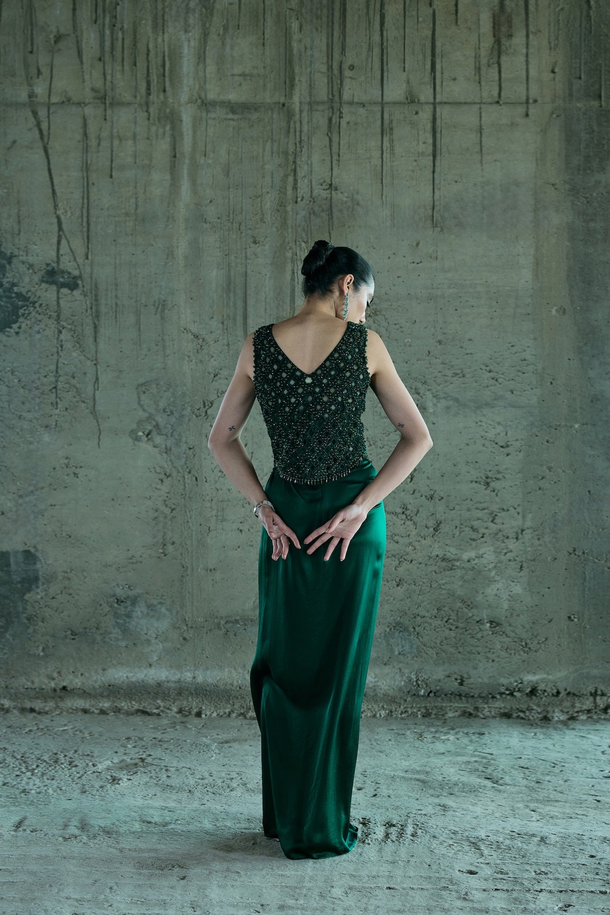 EMERALD CRYSTAL JACKET SET PAIRED WITH A CAPE