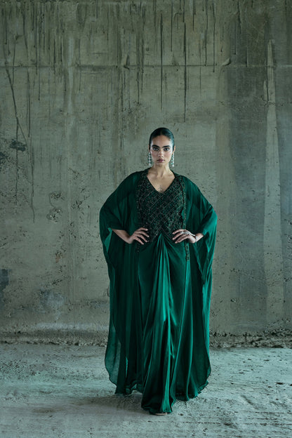 EMERALD CRYSTAL JACKET SET PAIRED WITH A CAPE