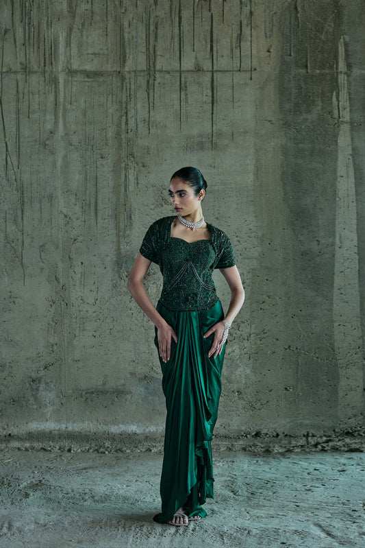 EMERALD STRUCTURED CORSET WITH SKIRT SET