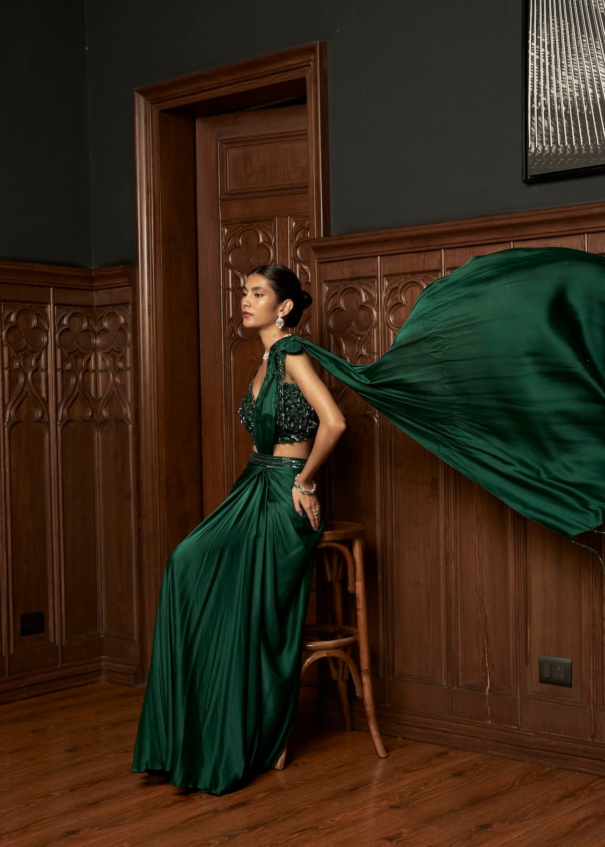 EMERALD DRAPE SAREE WITH 3D BLOUSE