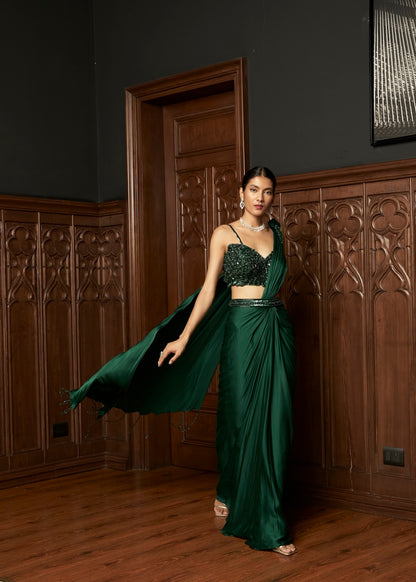 EMERALD DRAPE SAREE WITH 3D BLOUSE