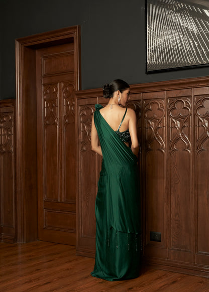 EMERALD DRAPE SAREE WITH 3D BLOUSE