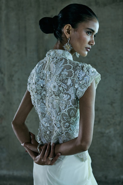 IVORY 3-D EMBROIDERED TOP WITH SKIRT SET