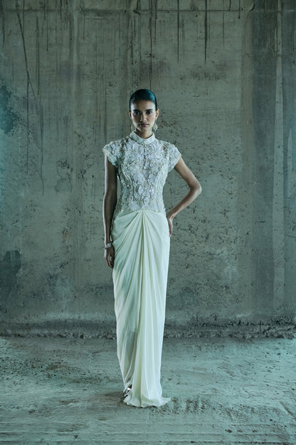 IVORY 3-D EMBROIDERED TOP WITH SKIRT SET
