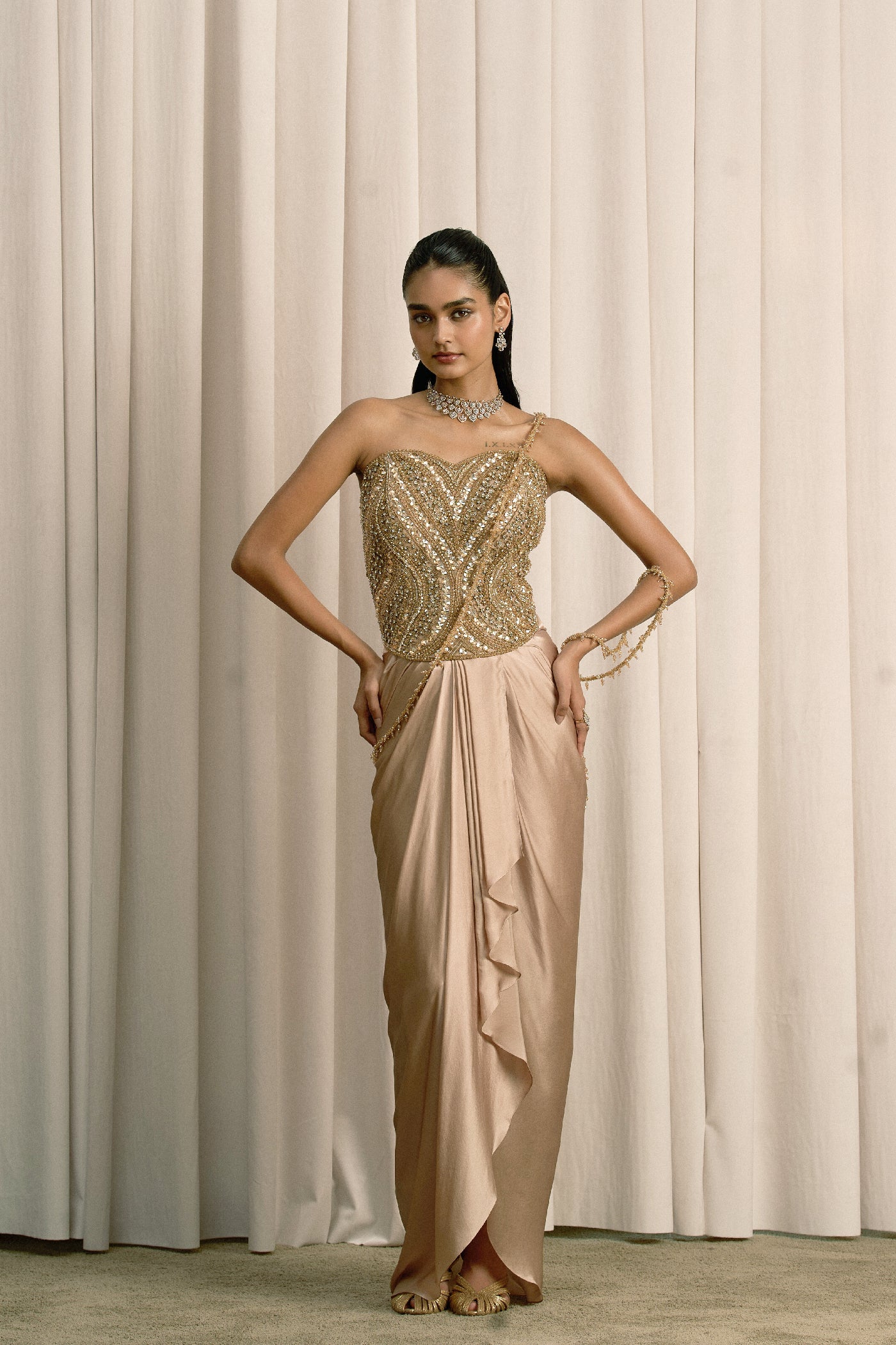 BEIGE CORSET WITH DRAPED SKIRT