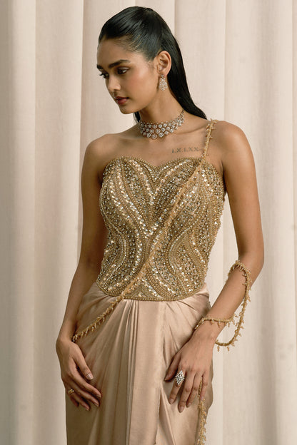 BEIGE CORSET WITH DRAPED SKIRT