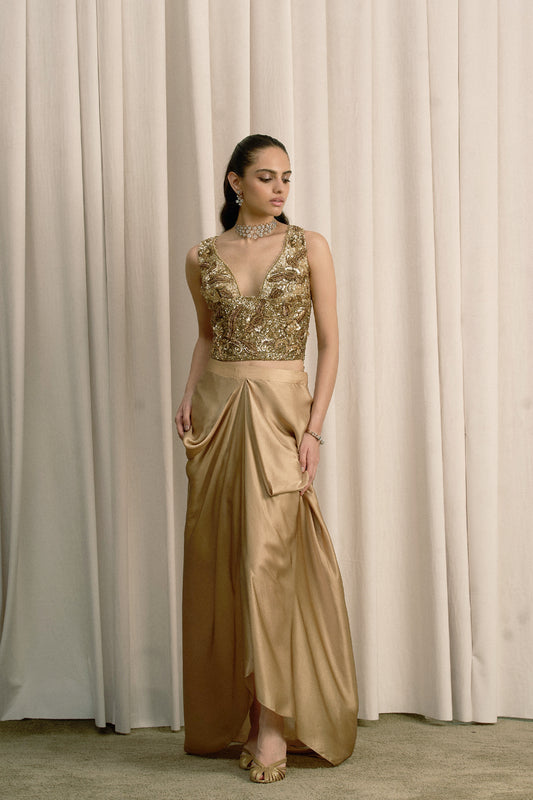 BEIGE EMBROIDERED TOP WITH PICK-UP SKIRT