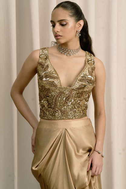 BEIGE EMBROIDERED TOP WITH PICK-UP SKIRT
