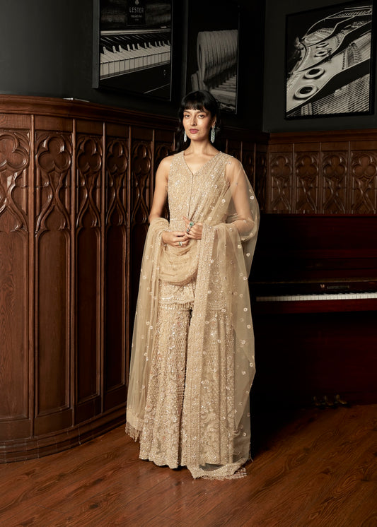 BEIGE SHARARA SET