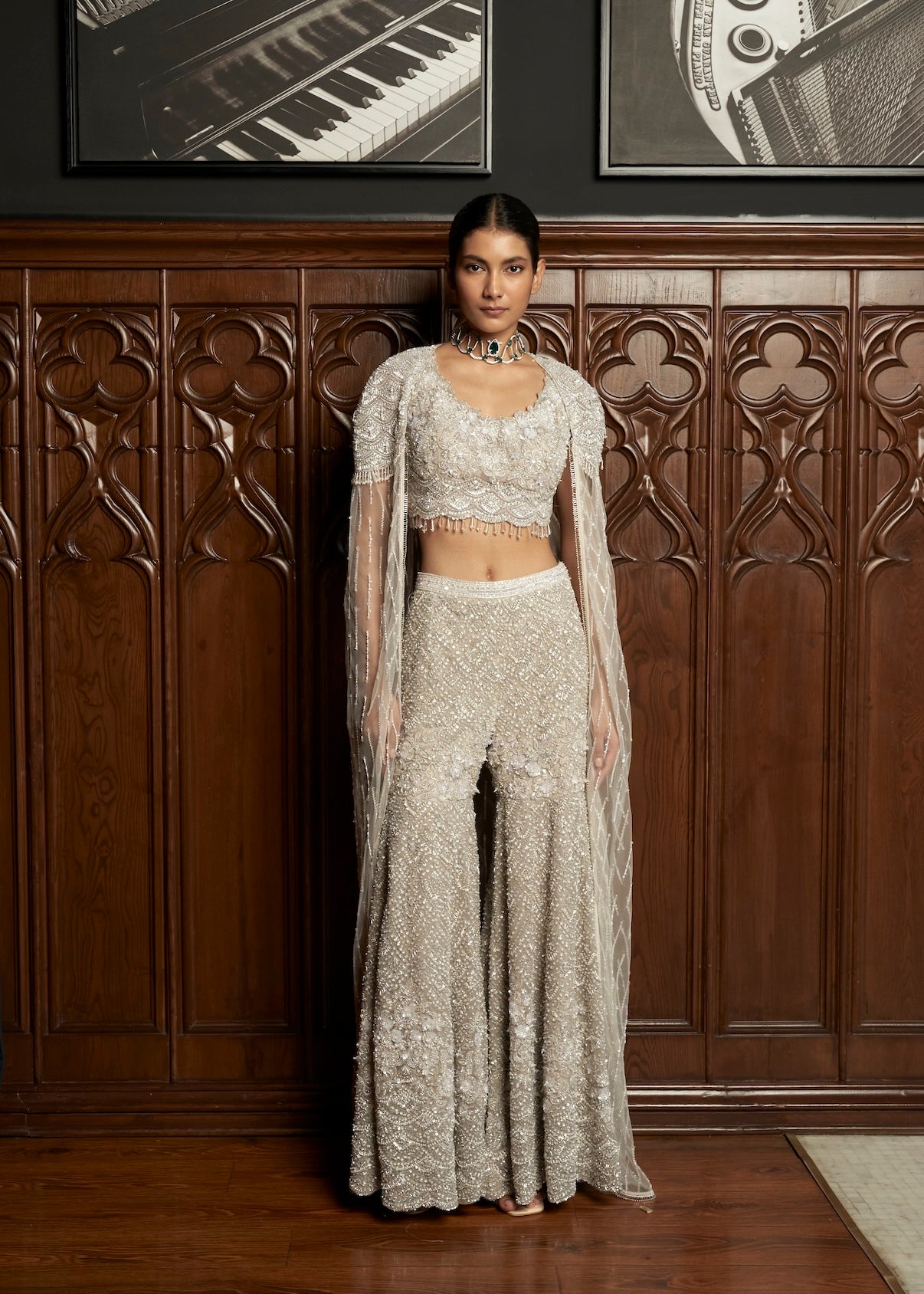 GREY INDO-WESTEN CAPE PANT SET