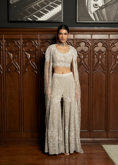 GREY INDO-WESTEN CAPE PANT SET