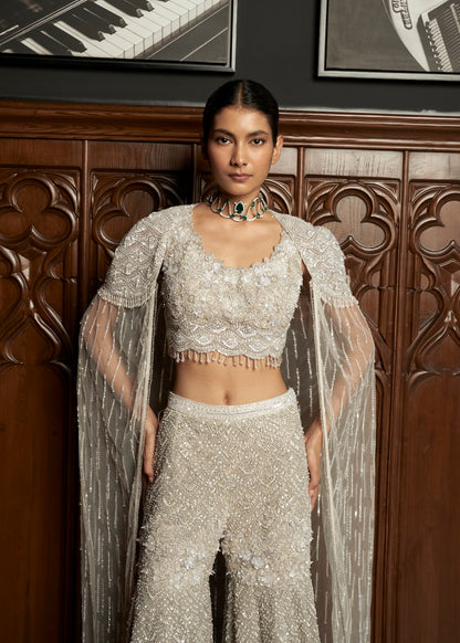 GREY INDO-WESTEN CAPE PANT SET