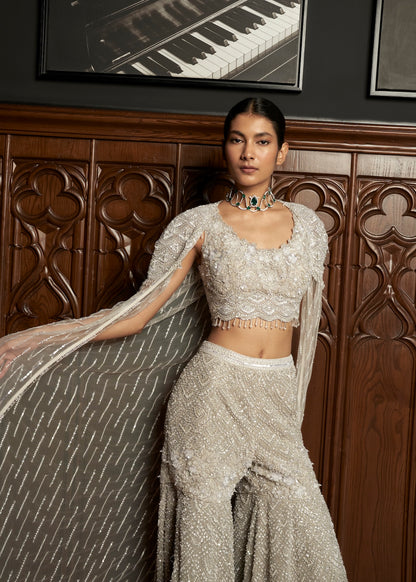 GREY INDO-WESTEN CAPE PANT SET