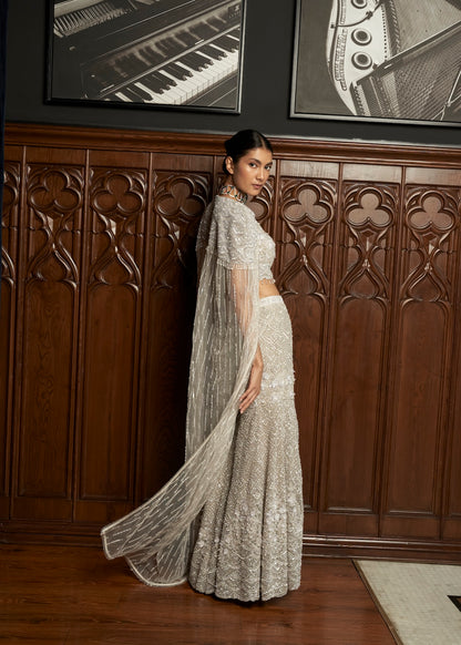 GREY INDO-WESTEN CAPE PANT SET