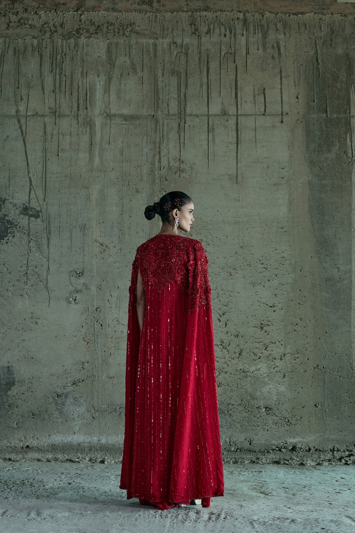 RED LONG CAPE SET WITH BUSTIER AND SKIRT