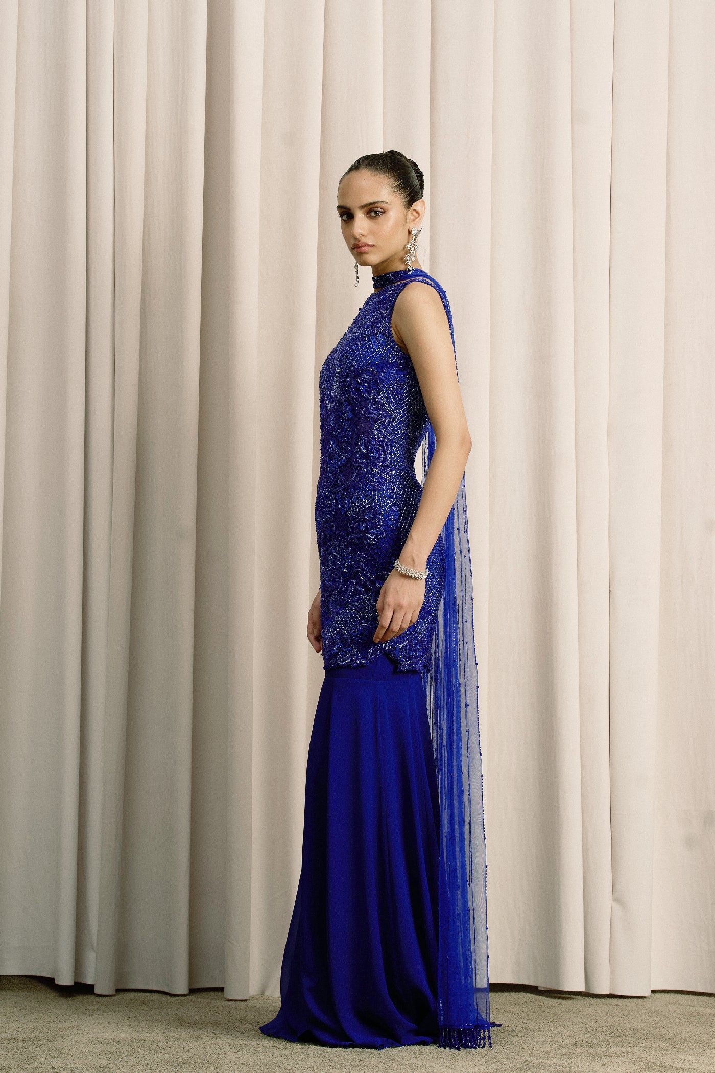 ROYAL BLUE EMBROIDERED SHARARA SET WITH DUPATTA