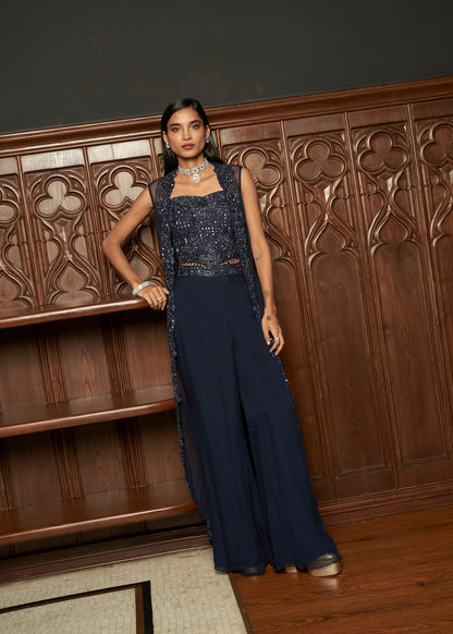 NAVY INDO-WESTERN CORSET WITH JACKET SET