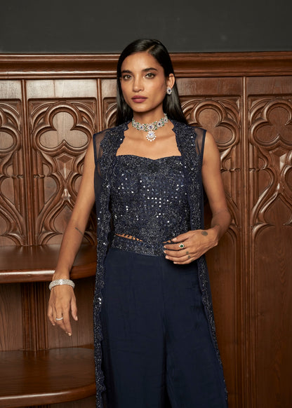 NAVY INDO-WESTERN CORSET WITH JACKET SET