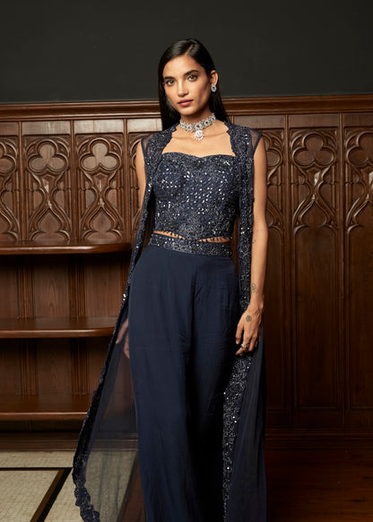 NAVY INDO-WESTERN CORSET WITH JACKET SET