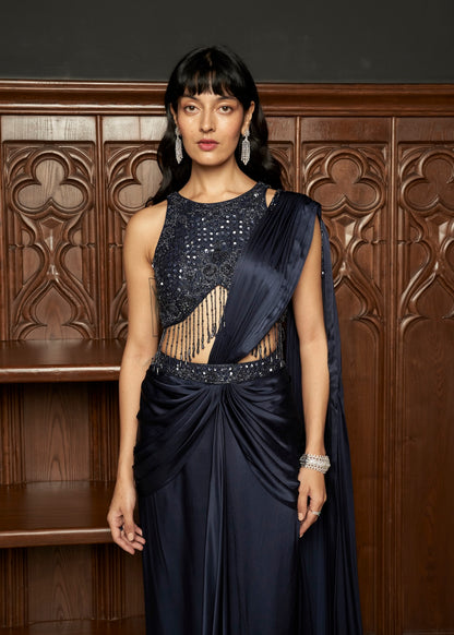 NAVY COCKTAIL DRAPE SAREE