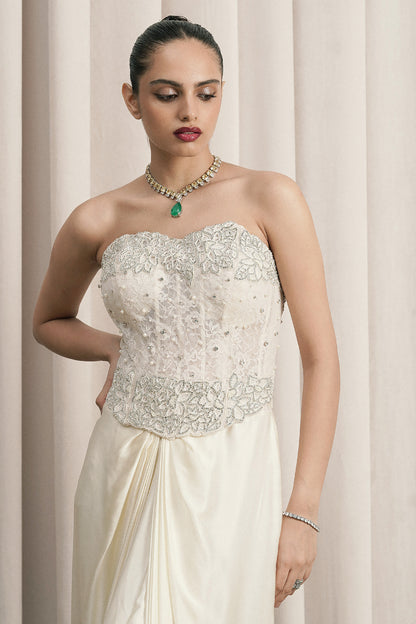 IVORY CORSET WITH STRUCTURED SATIN SKIRT