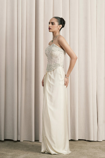 IVORY CORSET WITH STRUCTURED SATIN SKIRT