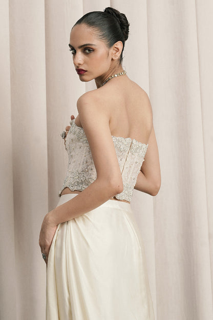 IVORY CORSET WITH STRUCTURED SATIN SKIRT