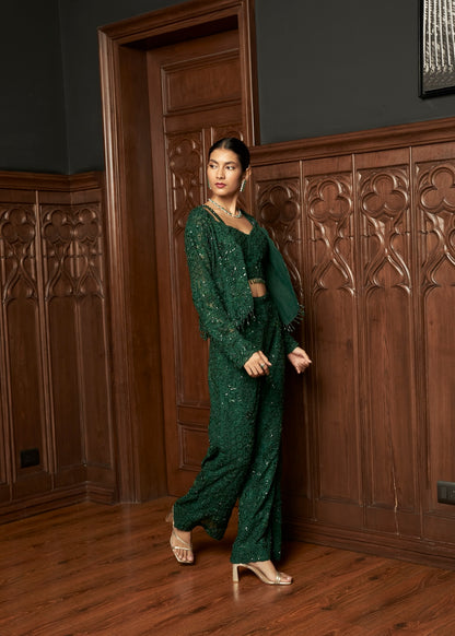 EMERALD  INDOWESTERN SHORT JACKET SET WITH FLAIRED PANTS