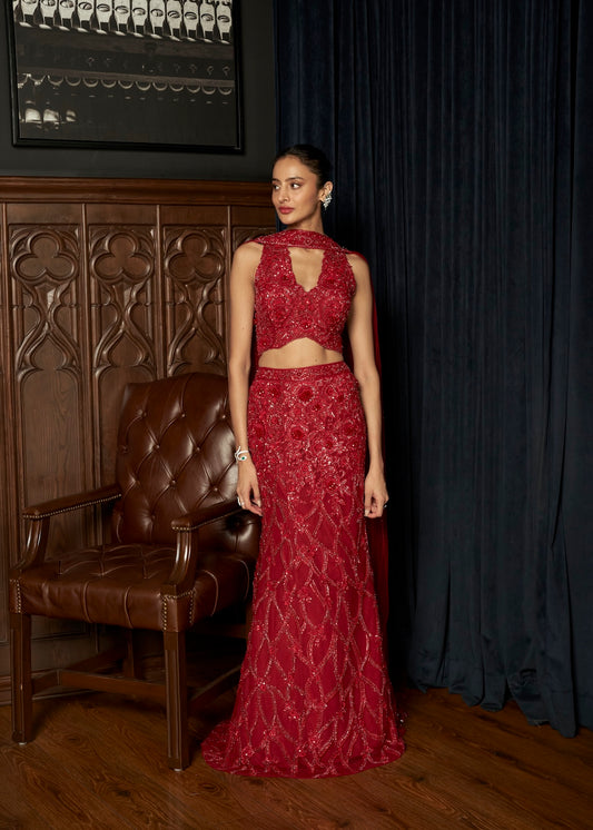 RED FISHCUT LEHENGA SET