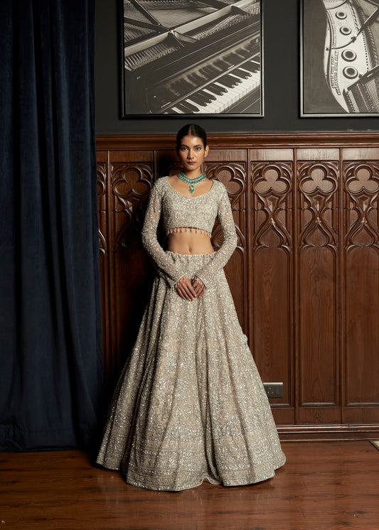 GREY BRIDAL LEHENGA SET