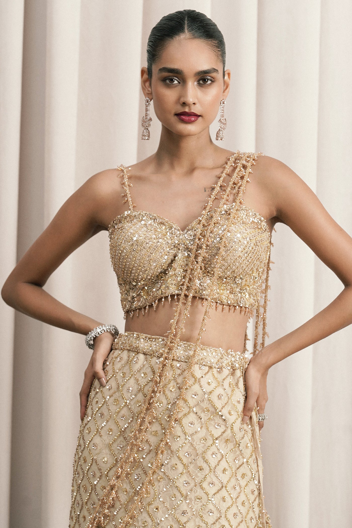 BEIGE FISH-CUT EMBROIDERED LEHENGA WITH BLOUSE