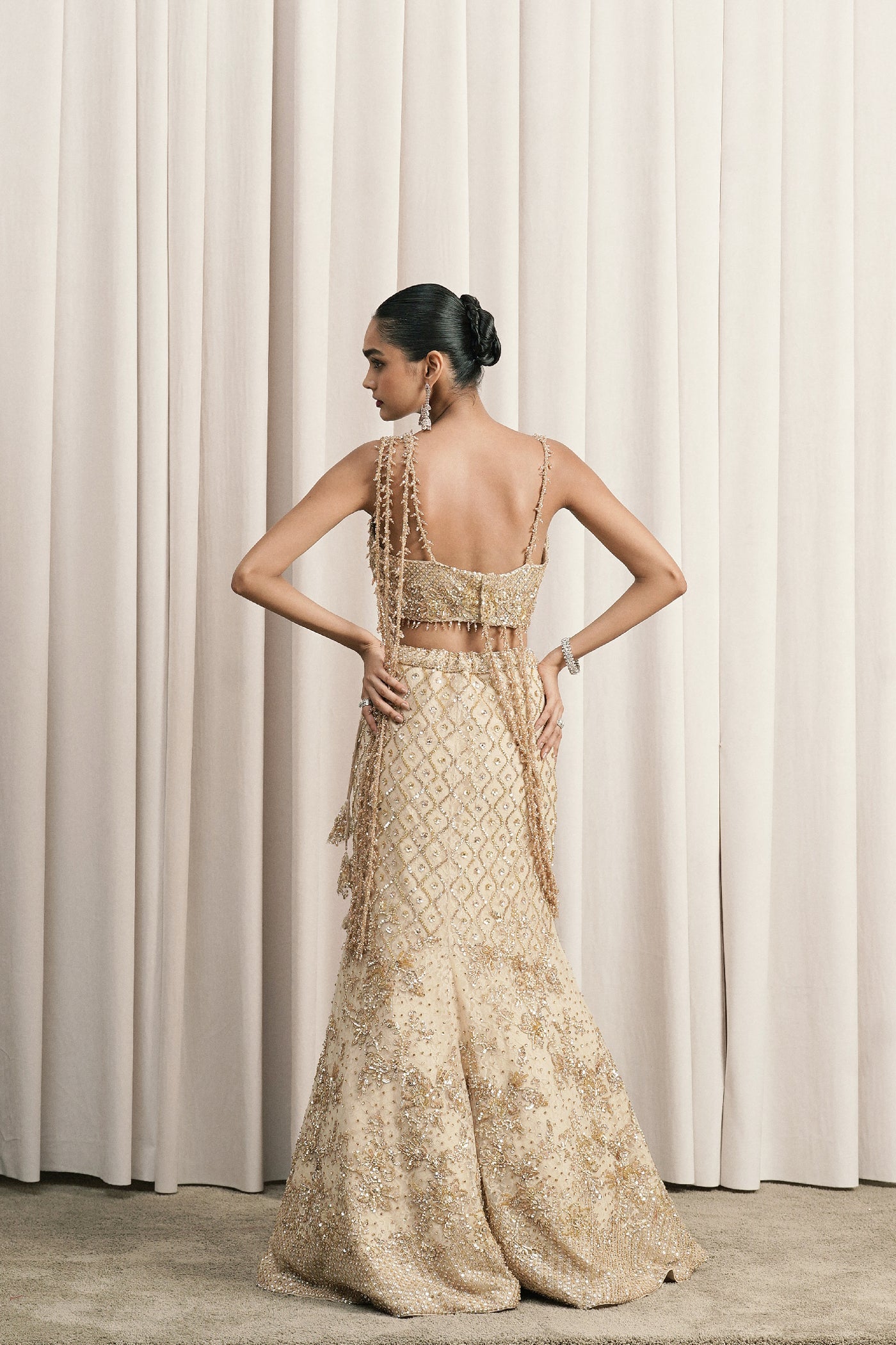 BEIGE FISH-CUT EMBROIDERED LEHENGA WITH BLOUSE