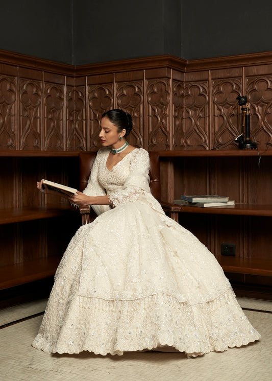 IVORY NET LEHENGA SET