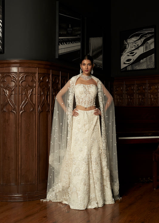 IVORY FISH CUT LEHENGA SET