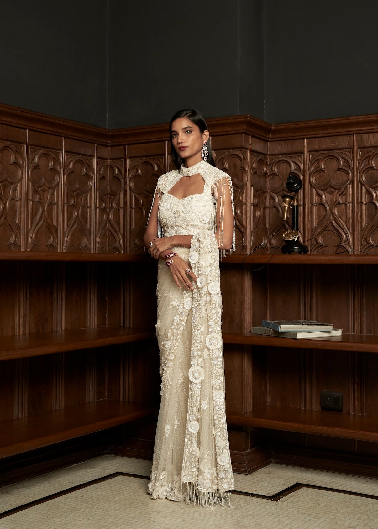 IVORY CAPE-SAREE SET