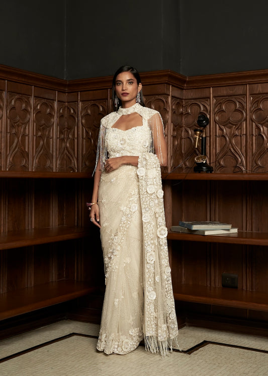 IVORY CAPE-SAREE SET